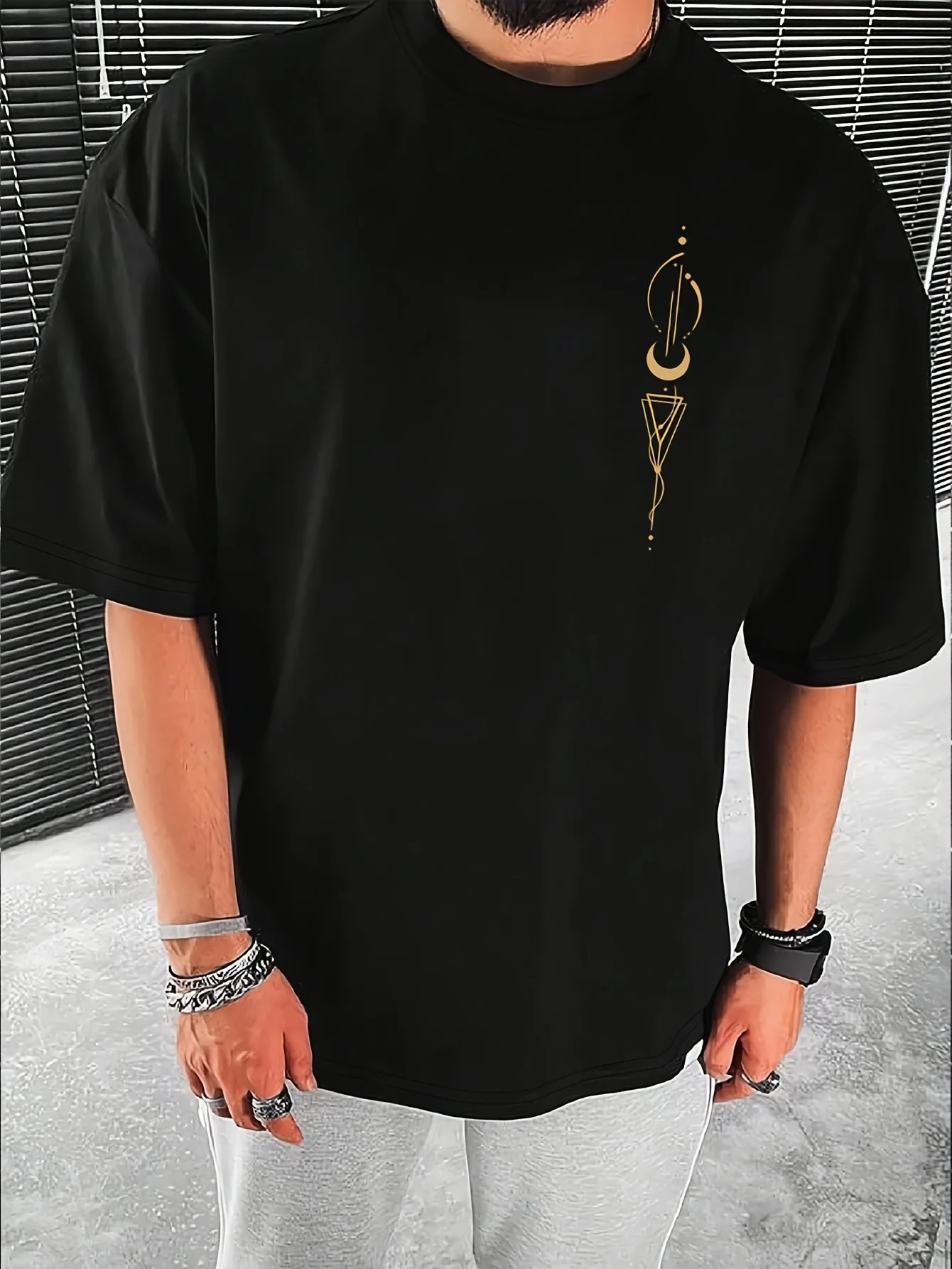 Men's Summer 100 Cotton Fashionable Casual Loose Plus Size Moon and Starry Sky Pattern Printed Round Neck Short Sleeve T-shirt