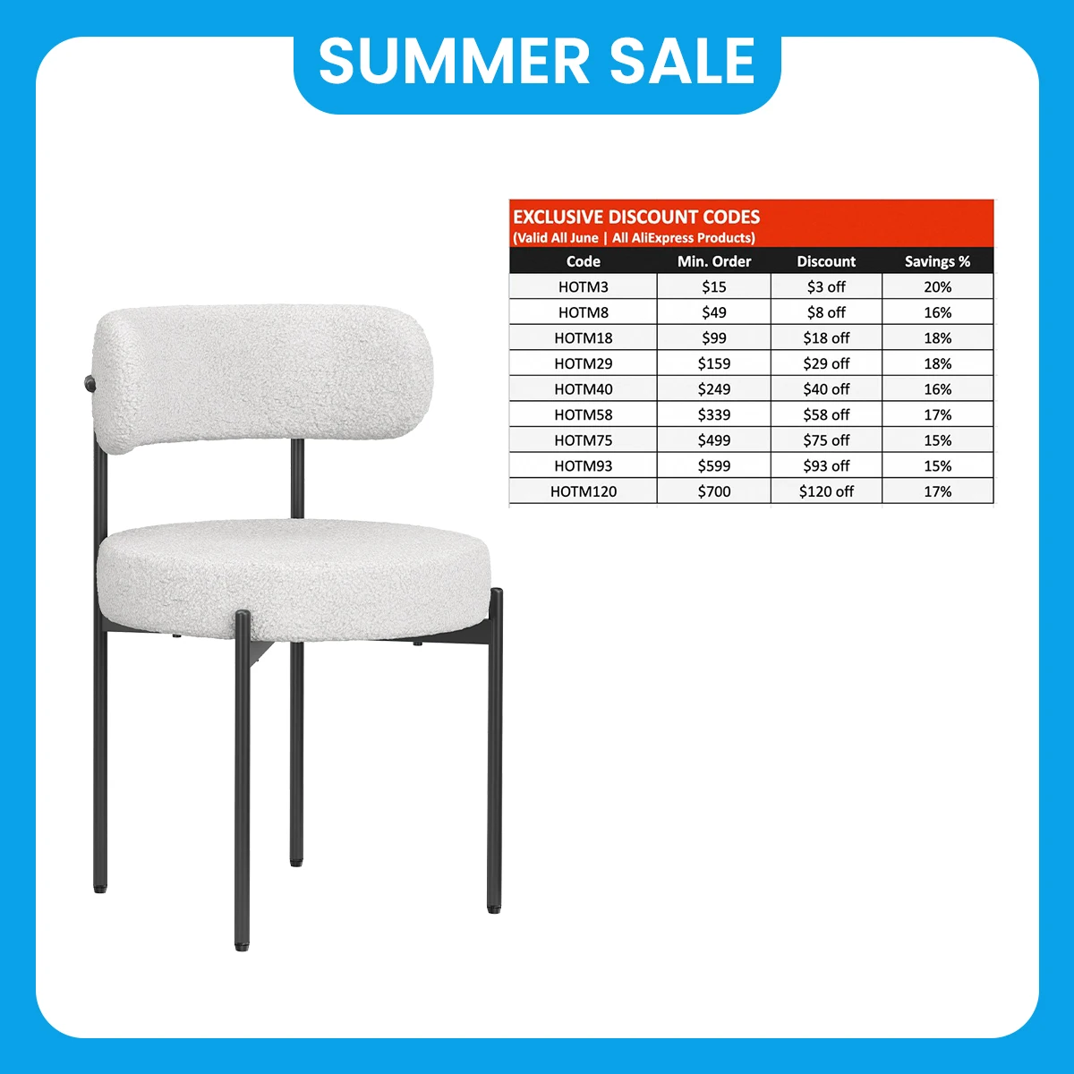 

Farini Mid-Century Modern Dining Chair Curved Backrest, Round Teddy Fabric Upholstered Dining Chairs with Metal Legs