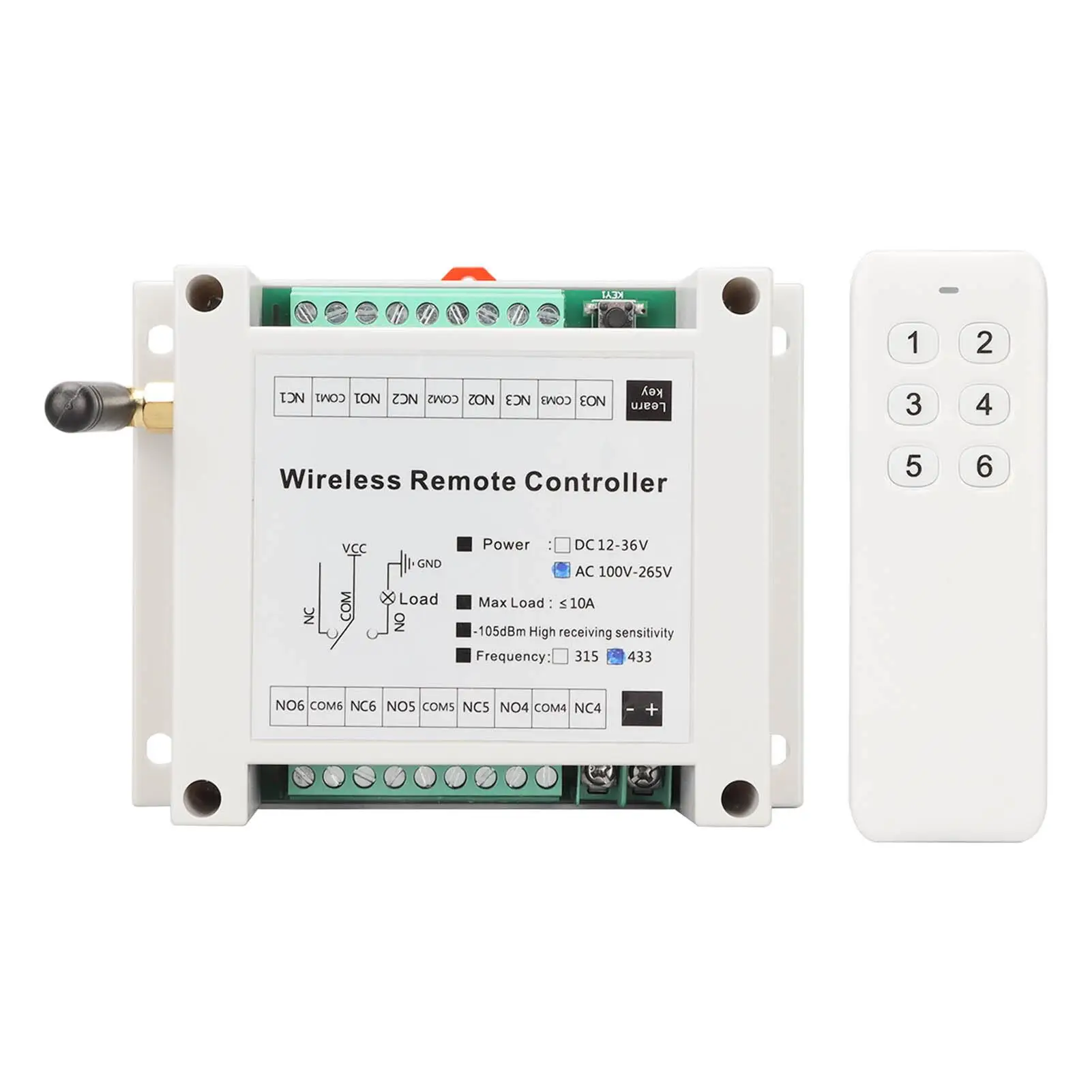 6-Channel Relay Controller Module with Remote Control 433MHz AC 100-265V Switch Board