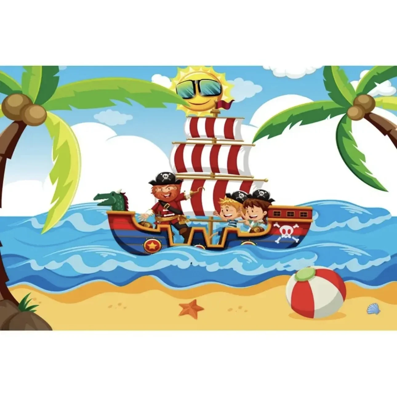 Pirate Ship Captain Background Baby Birthday Photo Background Treasure Map Ship Cargo Wooden Plank Shooting Party Backgroud