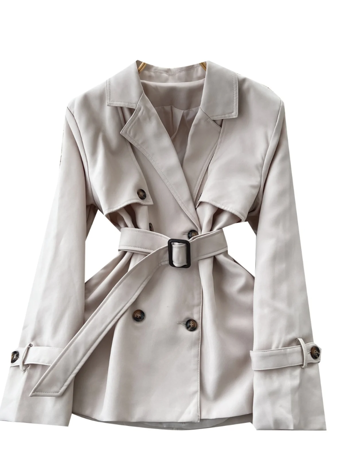 

Retro Briti Sle Women's Jaet Autumn Belted Waist Double Buttoned Collar Long Sve Top Small Size Coat Commute Sle L...