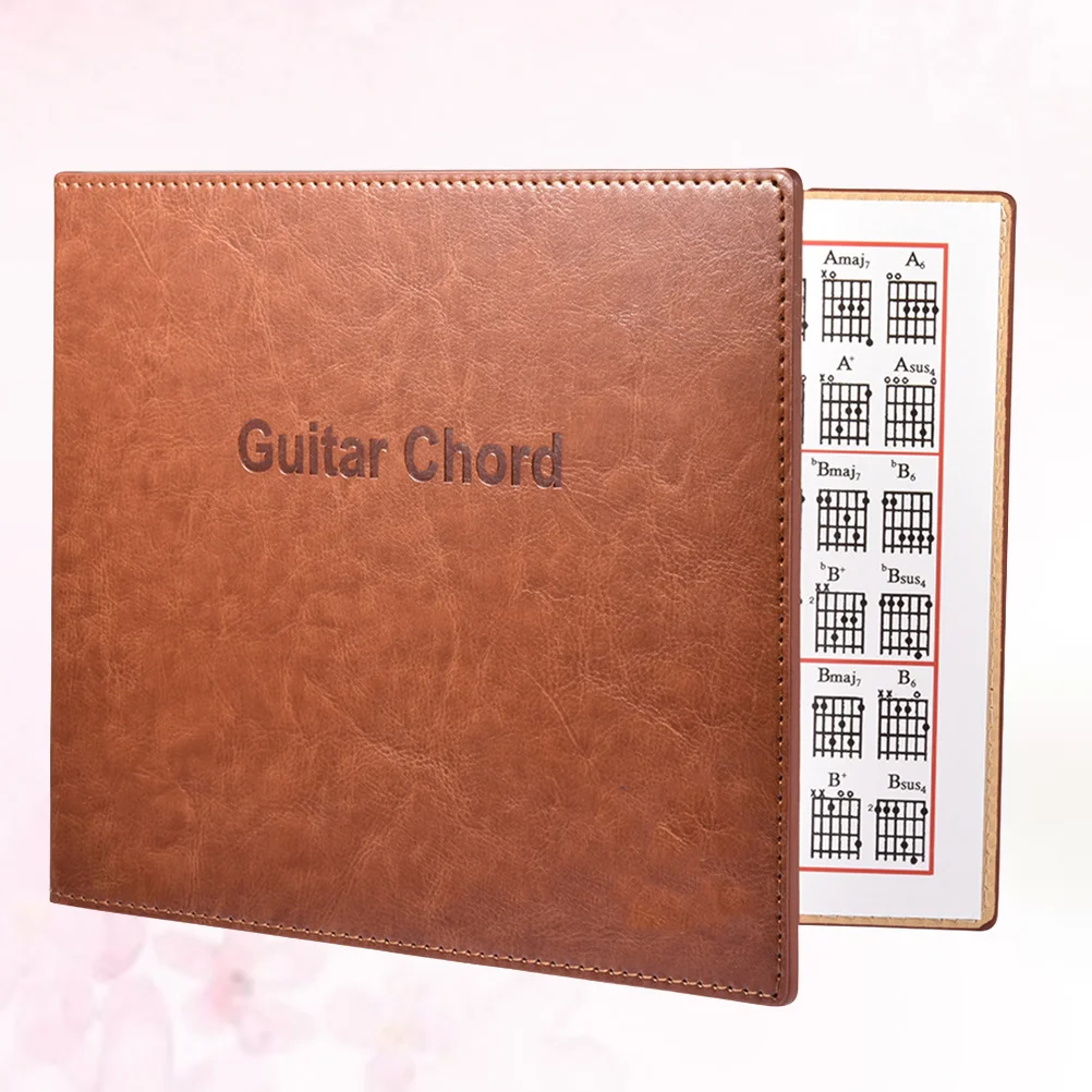 

1pc Guitar Chord Book Brown Portable Pu Music Notebook For Folk Instruments Student Practice Chord Chart Accessory