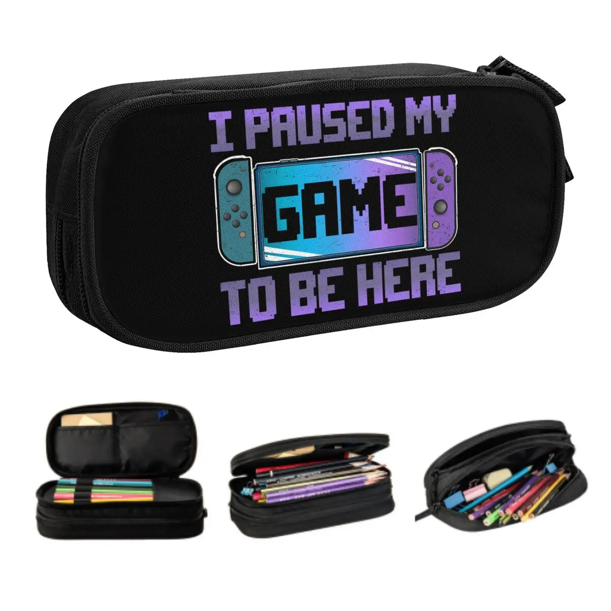 Custom Korean I Paused My Game To Be Here Pencil Cases for Boys Humor Joke Gamer Gift Large Capacity Pen Bag Box School Supplies