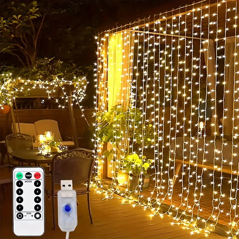 Lucine per tende a LED 3M/4M, 8 modalità di illuminazione, decorazione per interni/esterni per feste di matrimonio di Natale, giardino, soggiorno, camera da letto