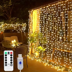 LED Curtain Fairy Lights com 8 modos de iluminação, decoração interior e exterior para o Natal, festa de casamento, jardim, sala de estar, quarto, 3m, 4m