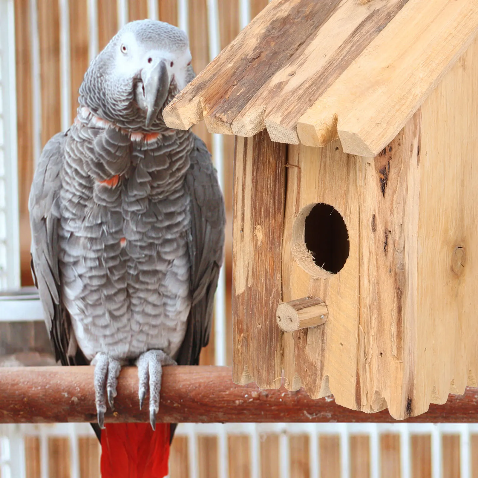 

Natural Wood Bird Nest Hanging Birdhouse for Garden Courtyard Decor Wooden Feeder Shelter for Outdoor Bird Lovers