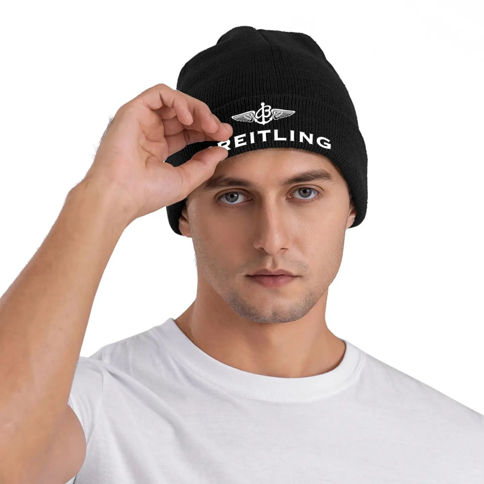 B-BreitlingS logo Unisex Knitted Hat Outdoor Warm Men Solid Color Crimping Skullies Beanie Cap Hip Hop Winter Ski Caps