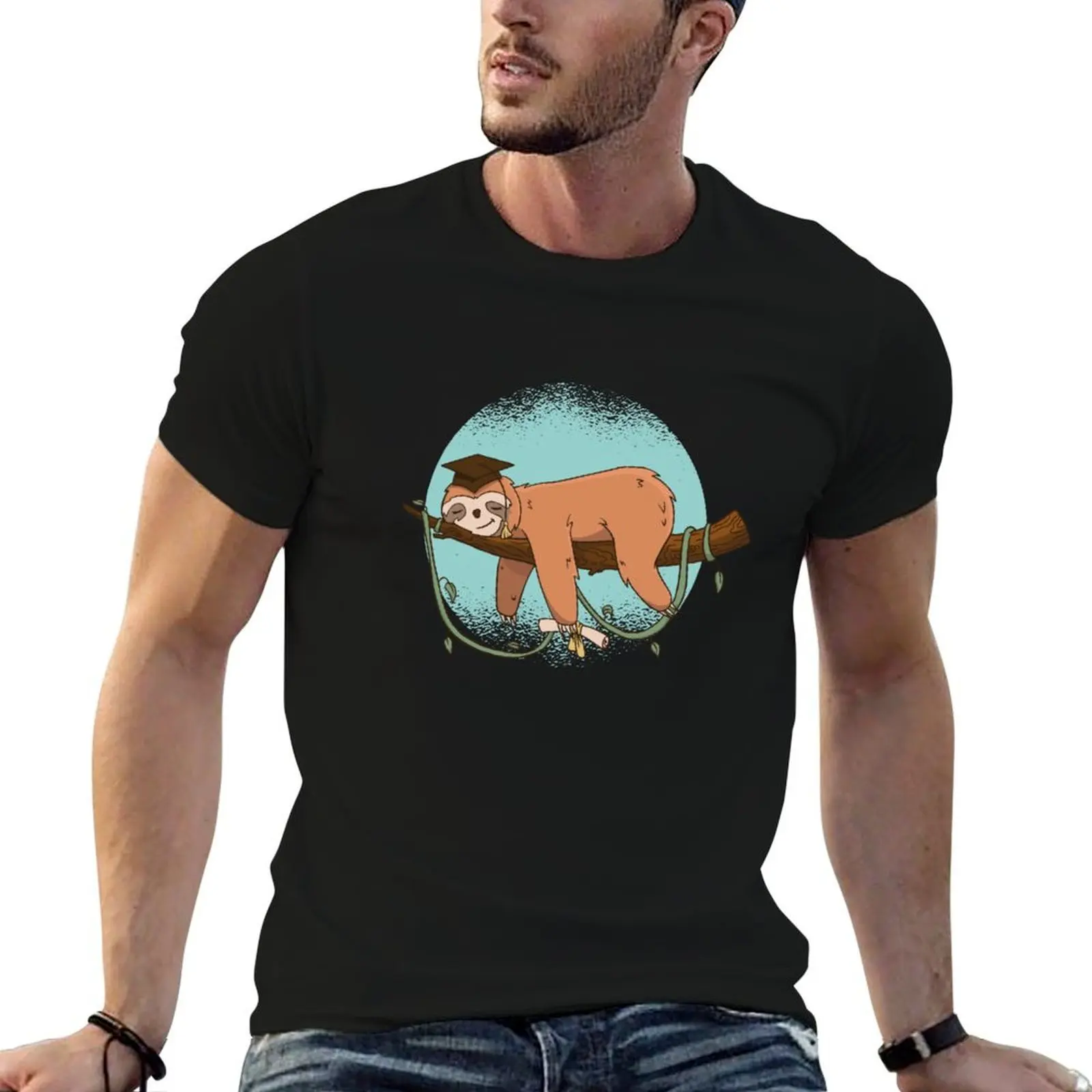 Graduation sloth T-Shirt plain oversized mens graphic t-shirts funny