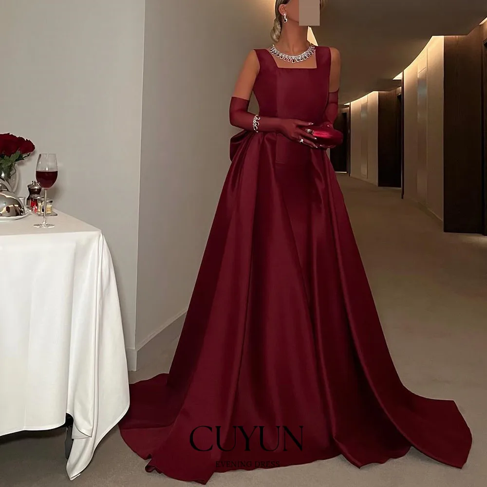 

CUYUN красные женские вечерние платья без рукавов трапециевидной формы с квадратным воротником, атласное платье для выпускного вечера, вечернее платье по индивидуальному заказу, банкетное платье 2025