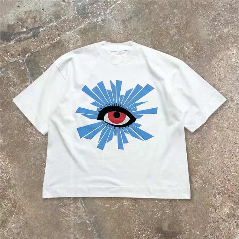 Oversized Black White Puff Print House Of Errors Eye Logo Tees Men Women T-shirt Hip Hop Vintage Short Sleeve Cotton Tops