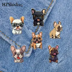 2024 New French Bulldog Acrylic Lapel Pin Love Dogs Epoxy Butterfly Clasp Pin Handmade Butterfly Brooch