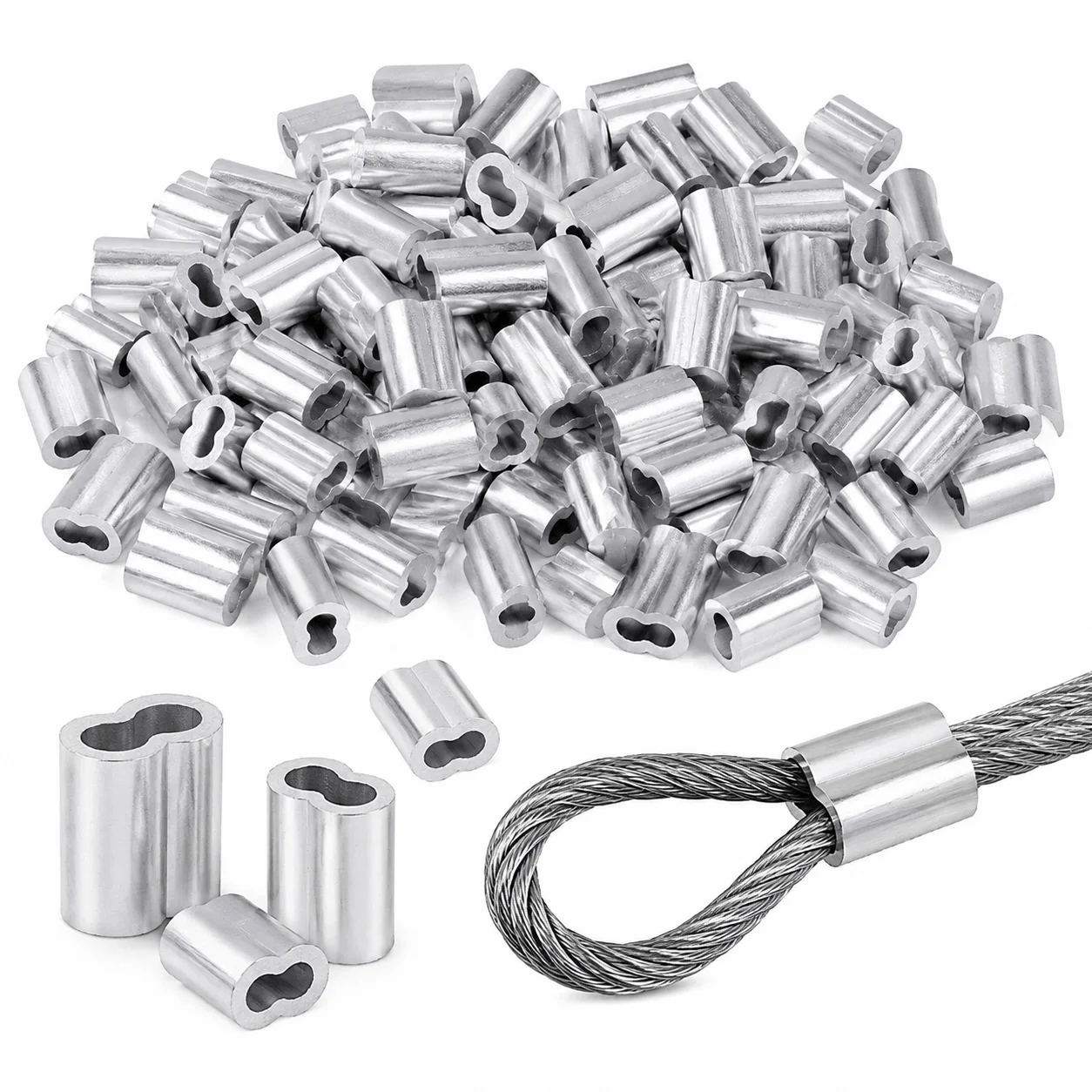 Aluminum Crimping Ring Sleeve Cable Crimping, Steel Wire Rope End Fixing Clamp, 8-Shaped Wire Clamp, Rope Lock Wear Metal Tube