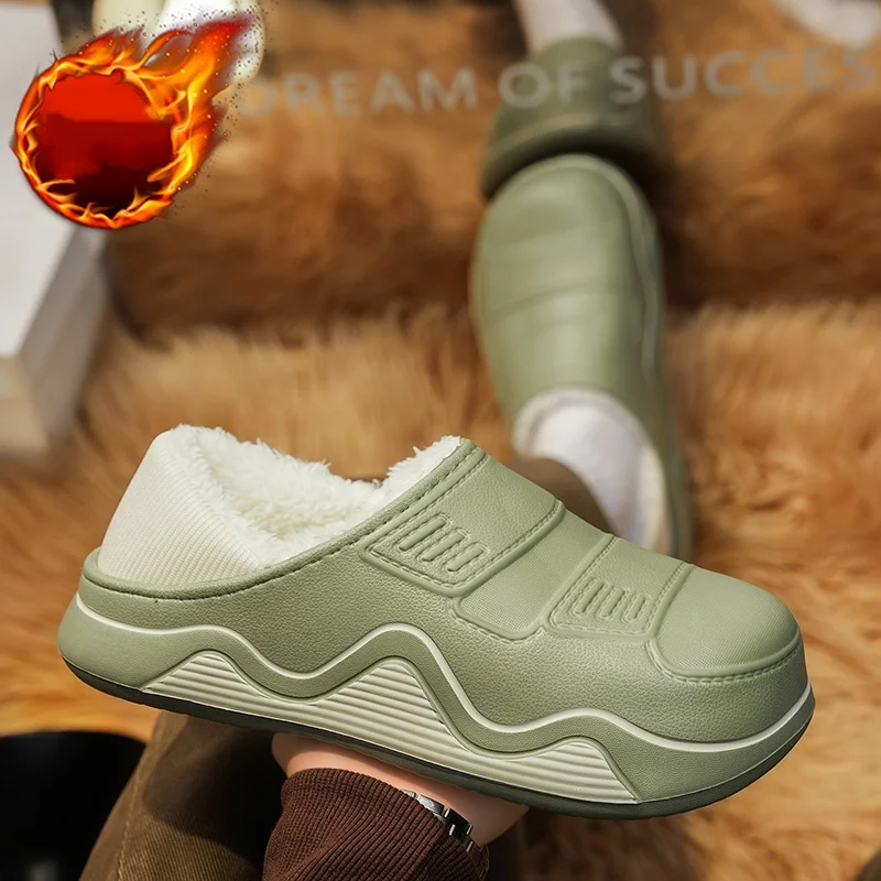 Autumn and Winter Couple's Warm Cotton Shoes with Thick Plush Insulation, Thick Sole for Cushioning, Waterproof Eva Upper, Suitable for Indoor and Outdoor Use