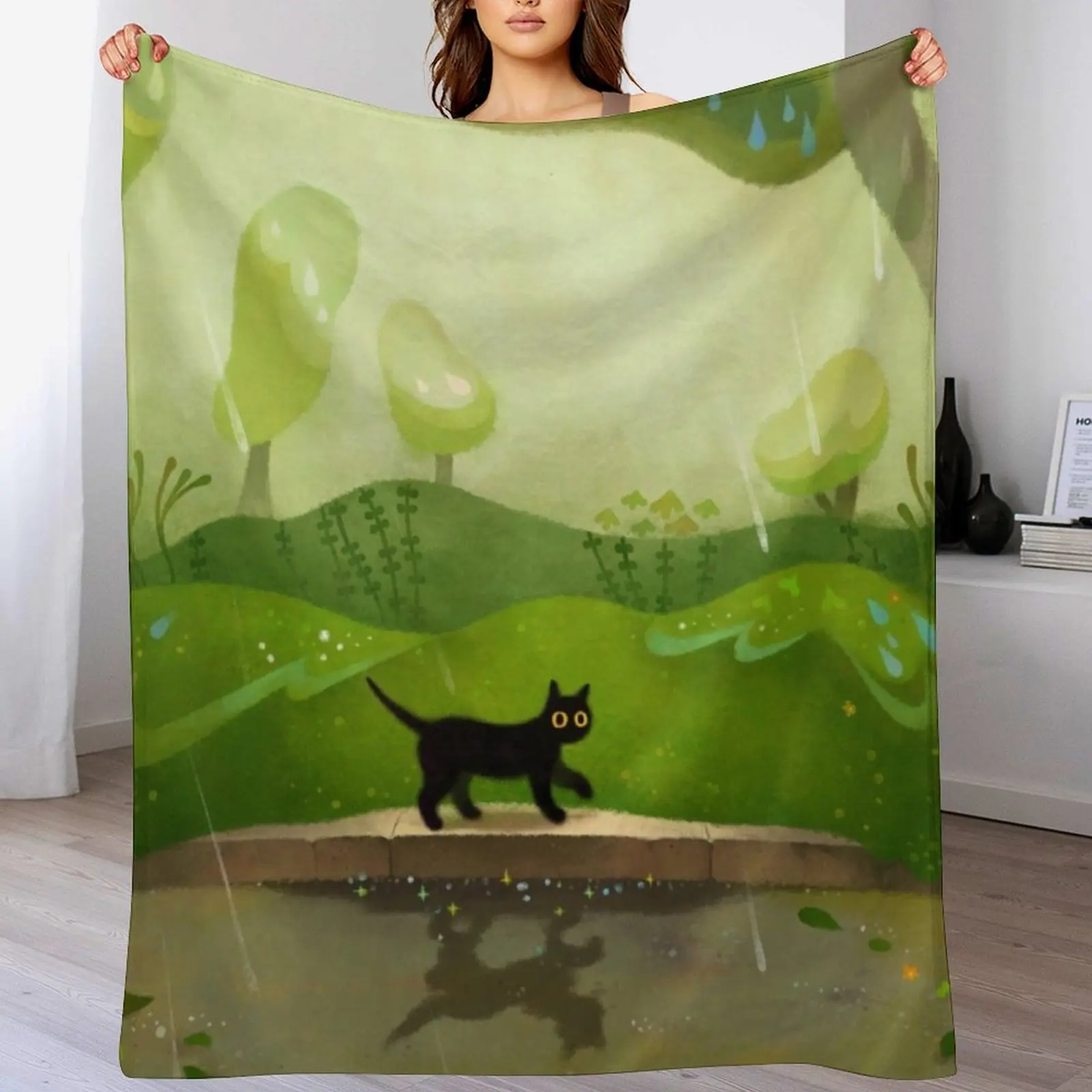 

Kitty on a rainy day Throw Blanket Plush Fuzzy Cozy Blanket for Couch Sofa