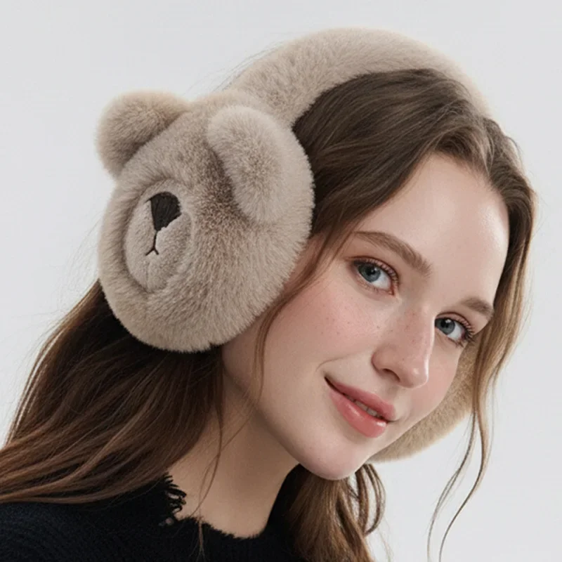 Winter Bear Plush Earmuffs Women's Outdoor Foldable Portable Thermal Earmuffs Men's Plush Earmuffs Adult Earmuffs Women