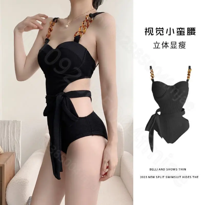 Swimsuit women's black high-end INS new one-piece bikini vacation hot spring swimsuit one piece swimsuit women swimwear