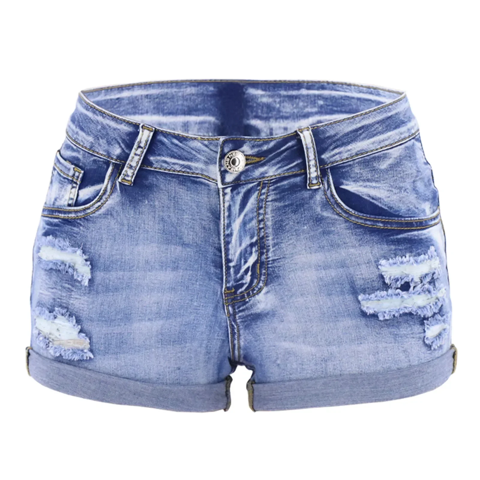 Pop Damen-Split-Shorts, Sommer, Strand, wilde Mode, sexy, mittlere Taille, gekräuselte Manschette, perforiert, elastisch, schmale Passform, lässige Shorts