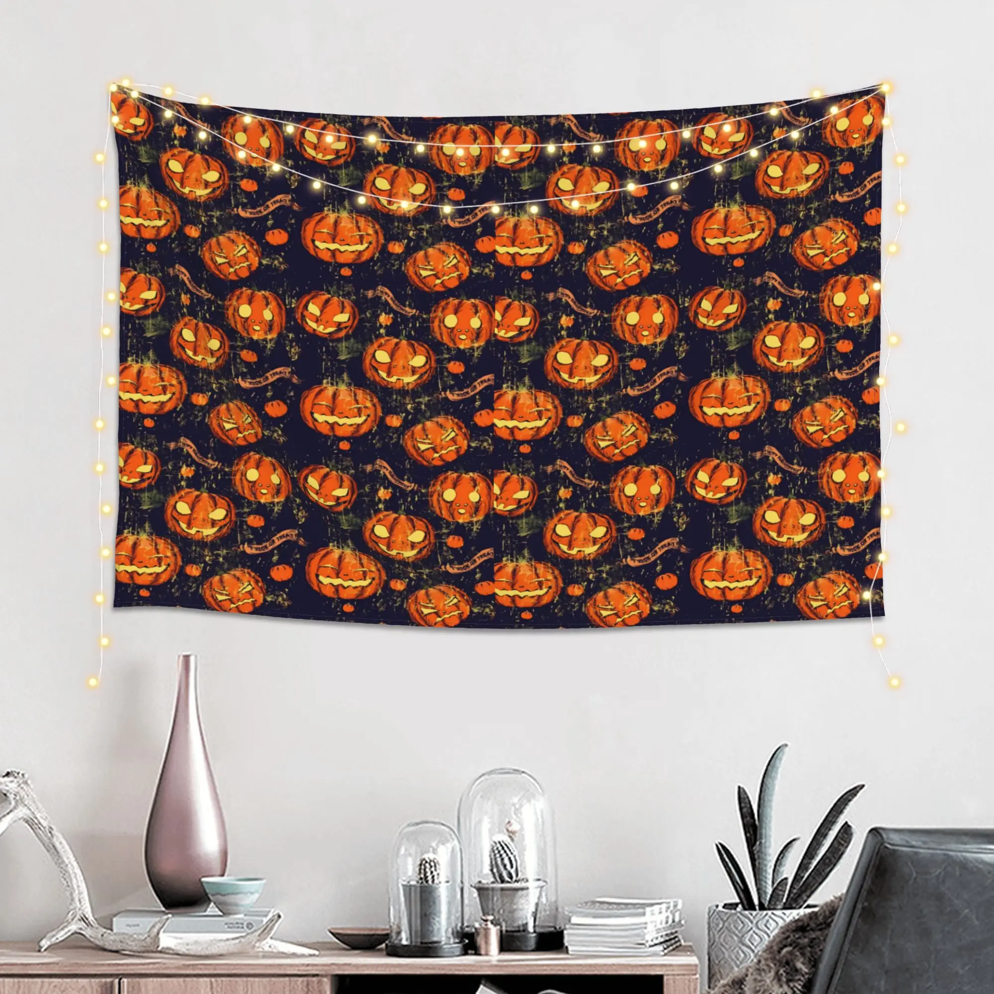 Halloween Pumpkin Repeat Pattern Customized Tapestry  Wall Hanging Blanket Tapestry Home Decor Items Wall Decorations