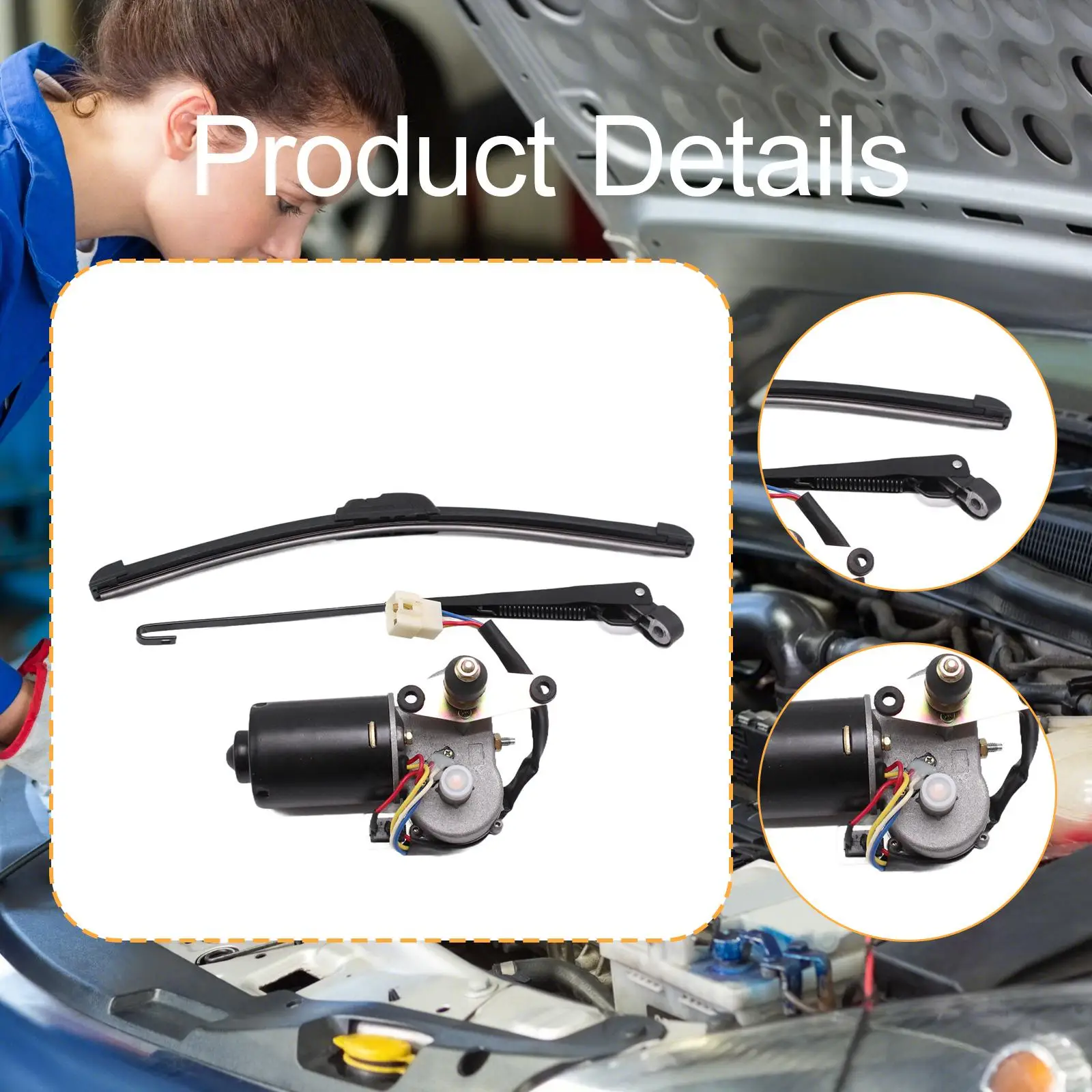 

Flat Glass 12V Electric Windshield Wiper Motor Kit with Wiper Arm for UTV Fishing Boat Automotive Replacement