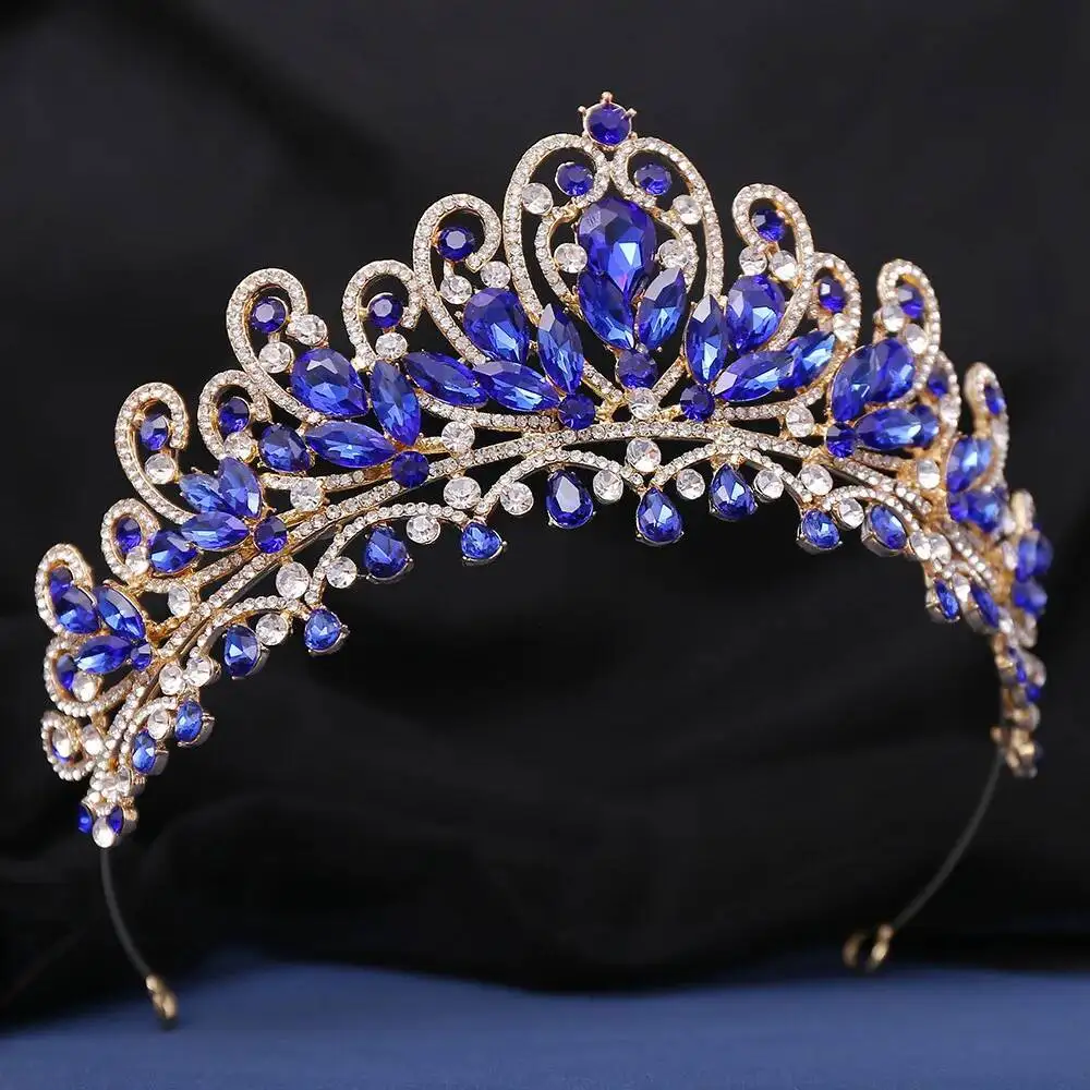 

Синий Хрустальный Жемчуг Королевская Свадебная Корона Для Королевы Капли Воды Свадебная Диадема Женский Театрализованное Головной Убор Невесты Тиара Аксессуары Для Волос