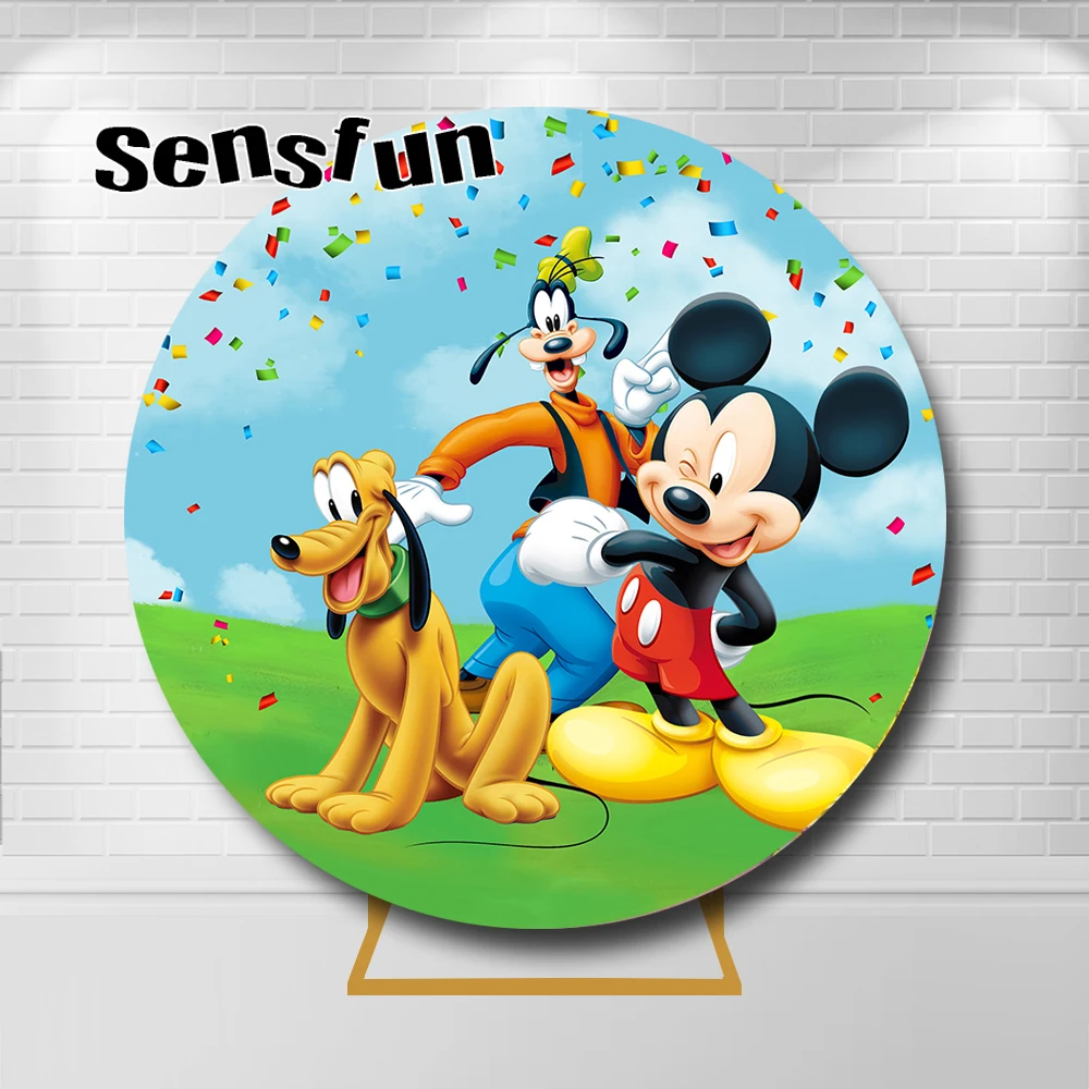 Round Circle Background Mickey Mouse Goofy Dog Kids Birthday Party Photography Background For Photo Studio Props