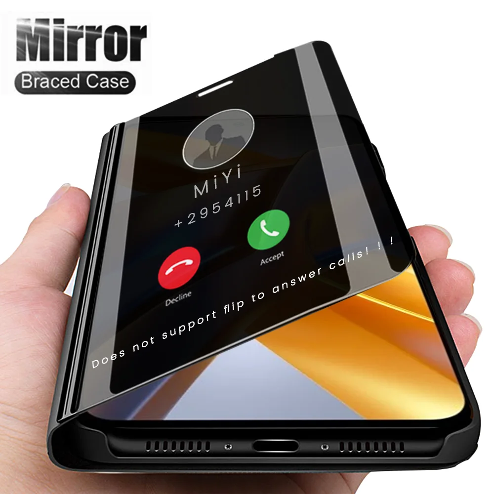 PocoM5S Case Smart Mirror Flip Leather Cover For Xiaomi Poco M5S M 5S 5 S 4G 2022 6.43\