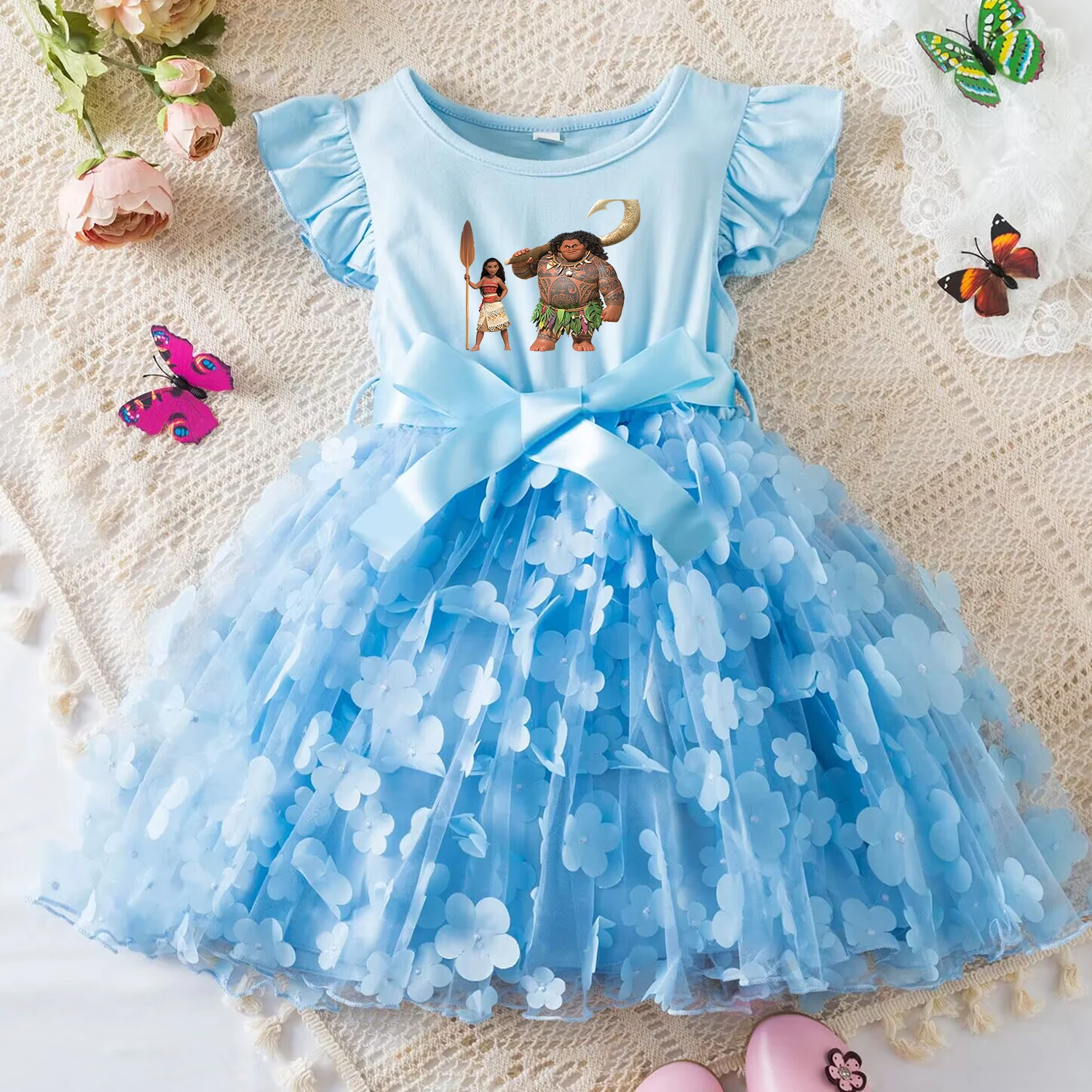 Moana Summer Dress for Kid's Casual Clothes 3D Butterfly Cute Baby Girls Princess Dress Party Dresses 2-6 Yrs