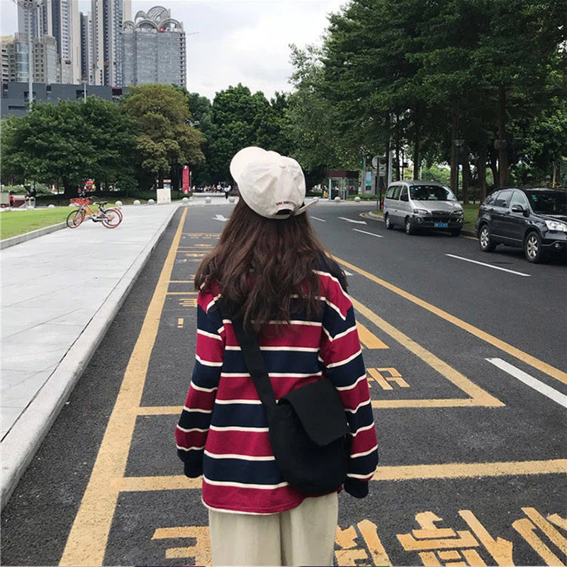 T-shirts Women Striped Korean Style Harajuku All-match Long Sleeve Round Neck Tops Casual Student Hip Hop Trendy New Design Bf