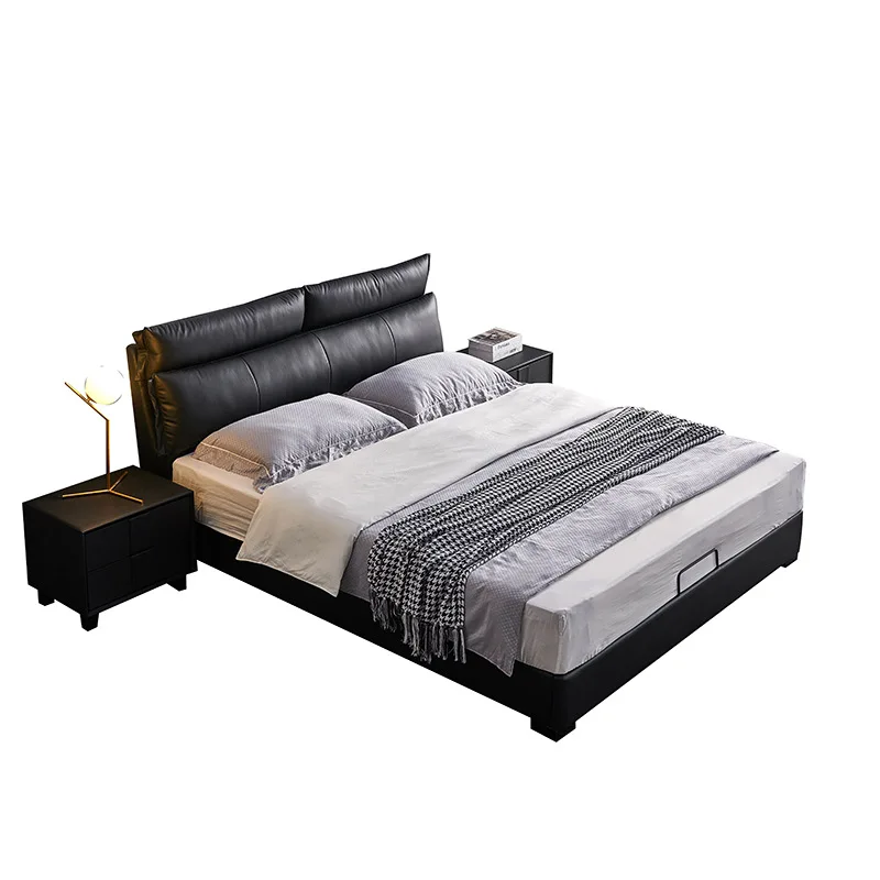 

High-end, black, Italian, light luxury, genuine leather, bed soft bag, flush edge, modern, simple