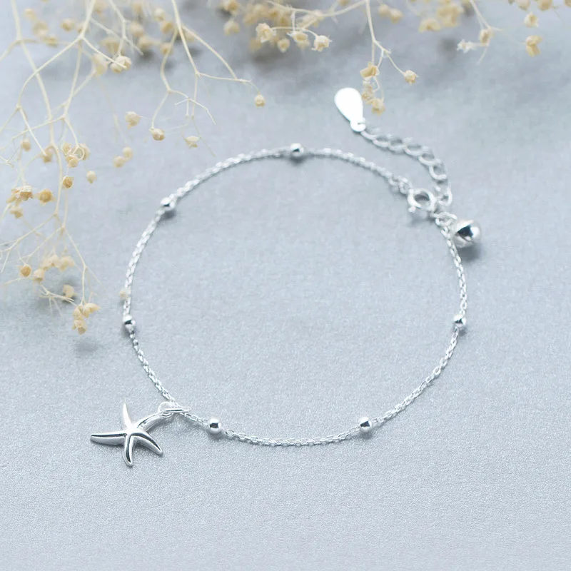 Braccialetto con ciondoli a forma di stella marina con perline rotonde placcate in argento 925 per bracciale e bracciale da donna regalo di gioielli