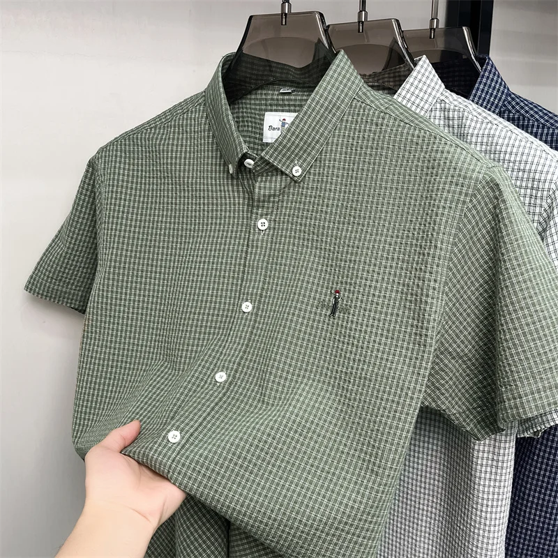 

Designer brand 100% cotton short sleeve shirt high-end checkered new cartoon embroidery men's casual comfort fashion golf top