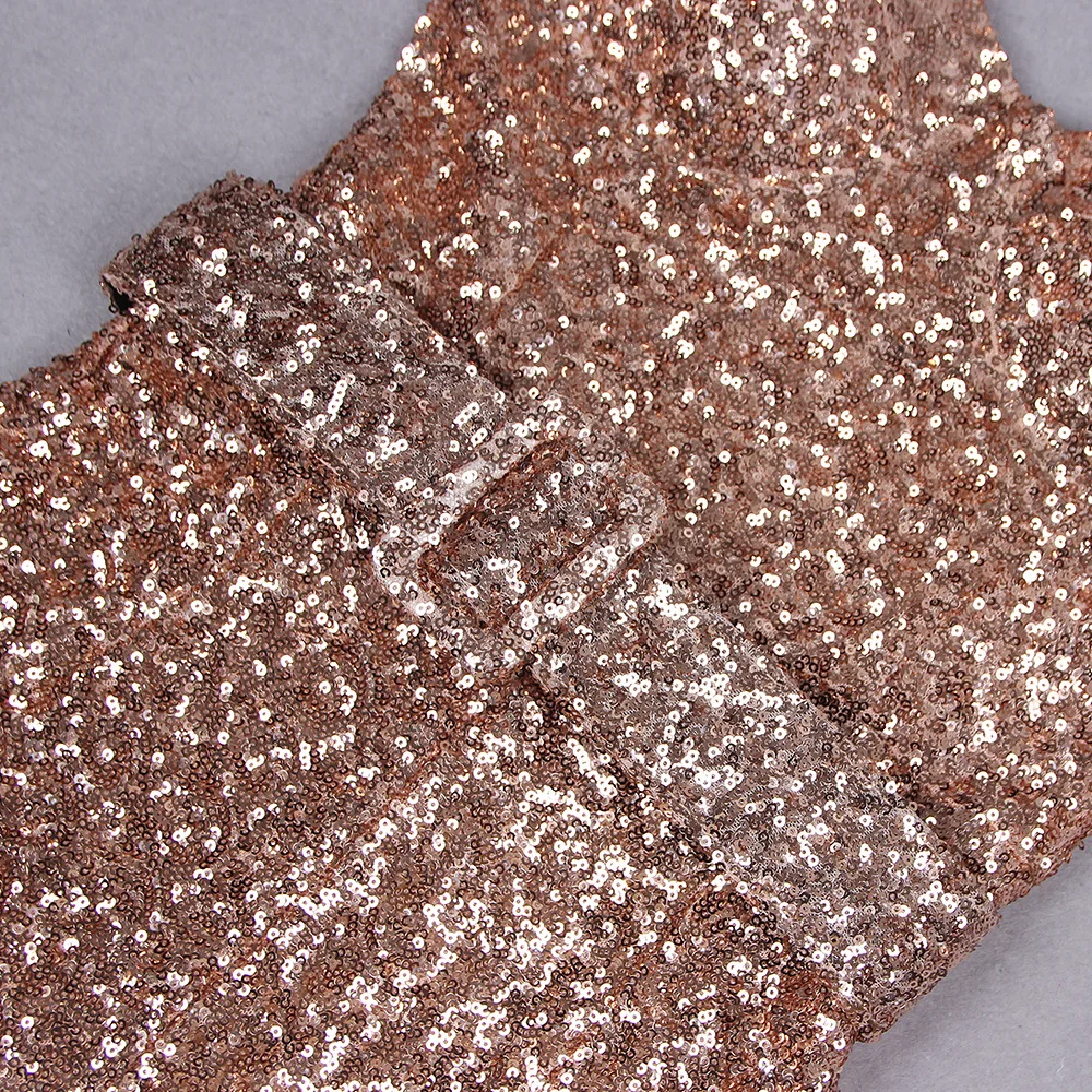 جمبسوت نسائي فاخر بتصميم ترتر ذهبي لحفلات أعياد الميلاد بدون أكمام بحزام سباغيتي مع حزام