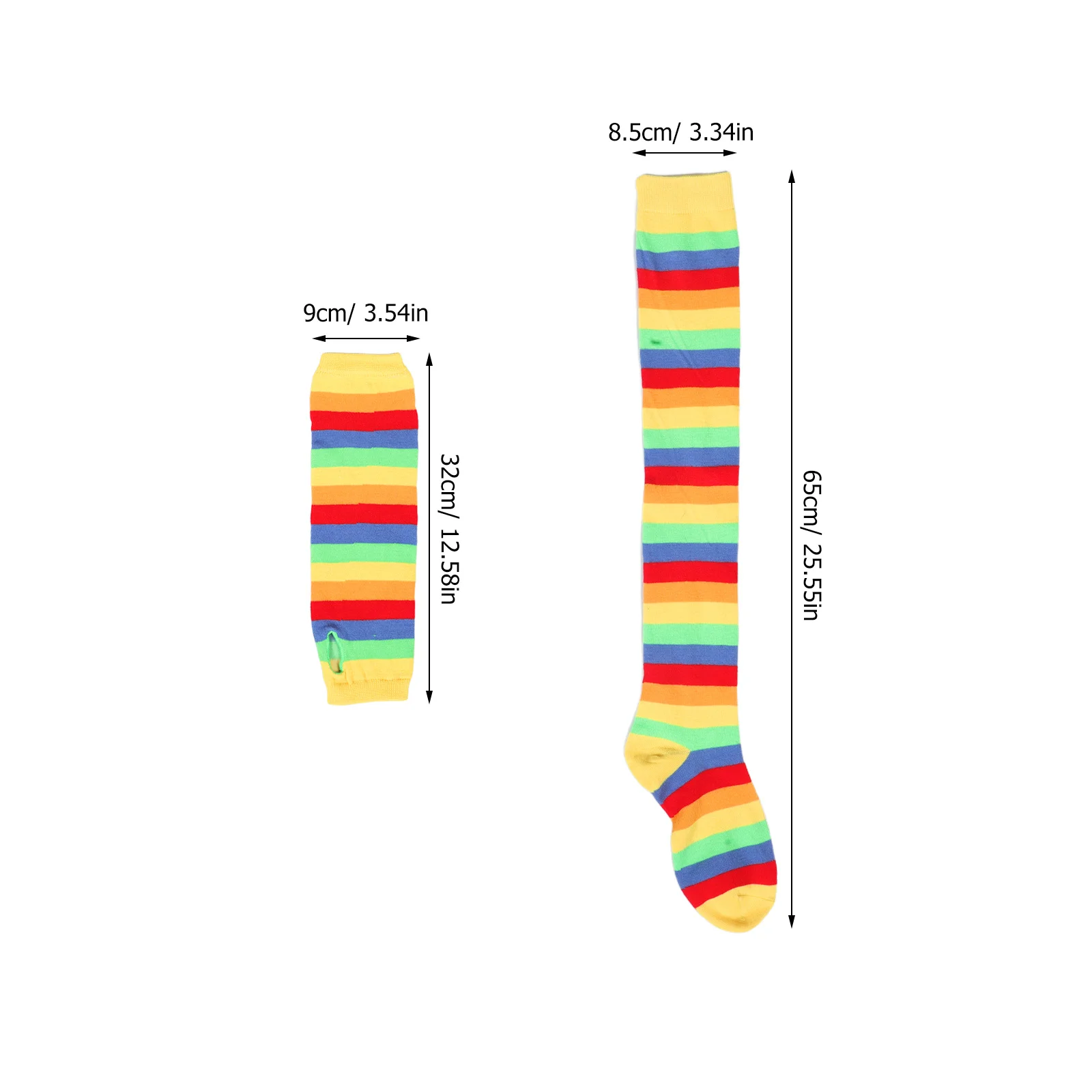 ストライプ柄ロングソックスとグローブのセット、鮮やかで通気性のある指なし、パーティーや仮装、ハロウィンコスプレのコスチュームアクセサリー、女性用
