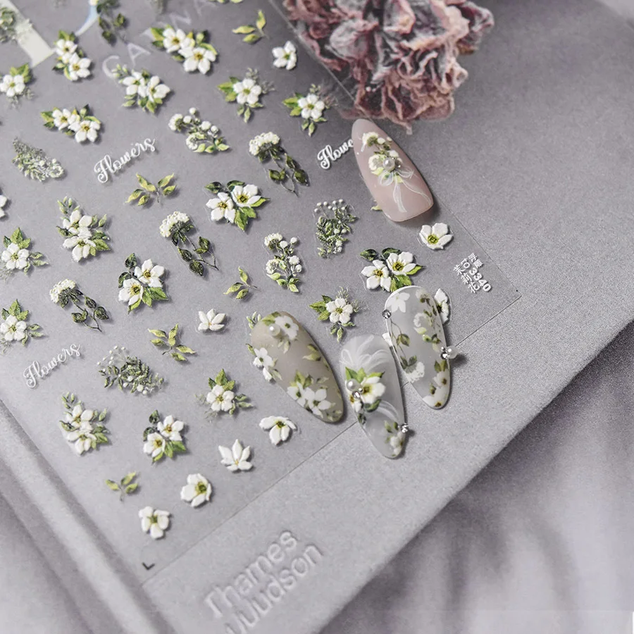 1 stks 5D Mooie Bloem Nail Art Stickers Pioen Osmanthus Jasmijn Acryl Nageldecoratie Decals Hoge Kwaliteit Nail Stickers