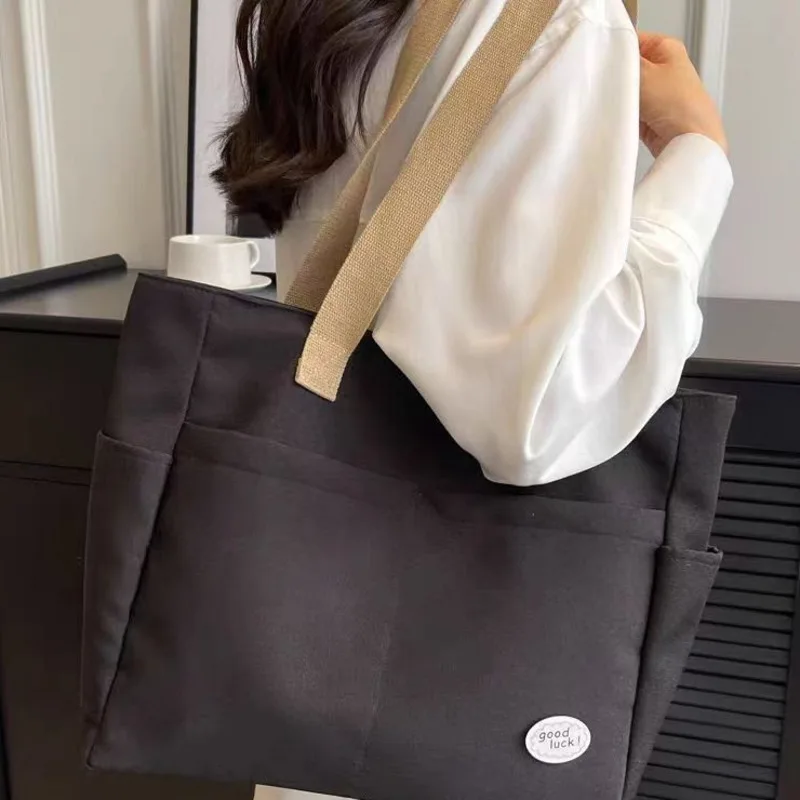 Japan Canvas Tote Bag Zipper Leisure Art Student Oxford Cloth Commute Thickened Handbag Single Shoulder Bag Mobile Phone ID Bag