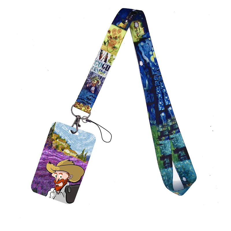 Oil Painting The Starry Night Lanyard Sunflowers Neck Straps ID Card Holders Phone Strap Almond Blossoms Keychain Lariat