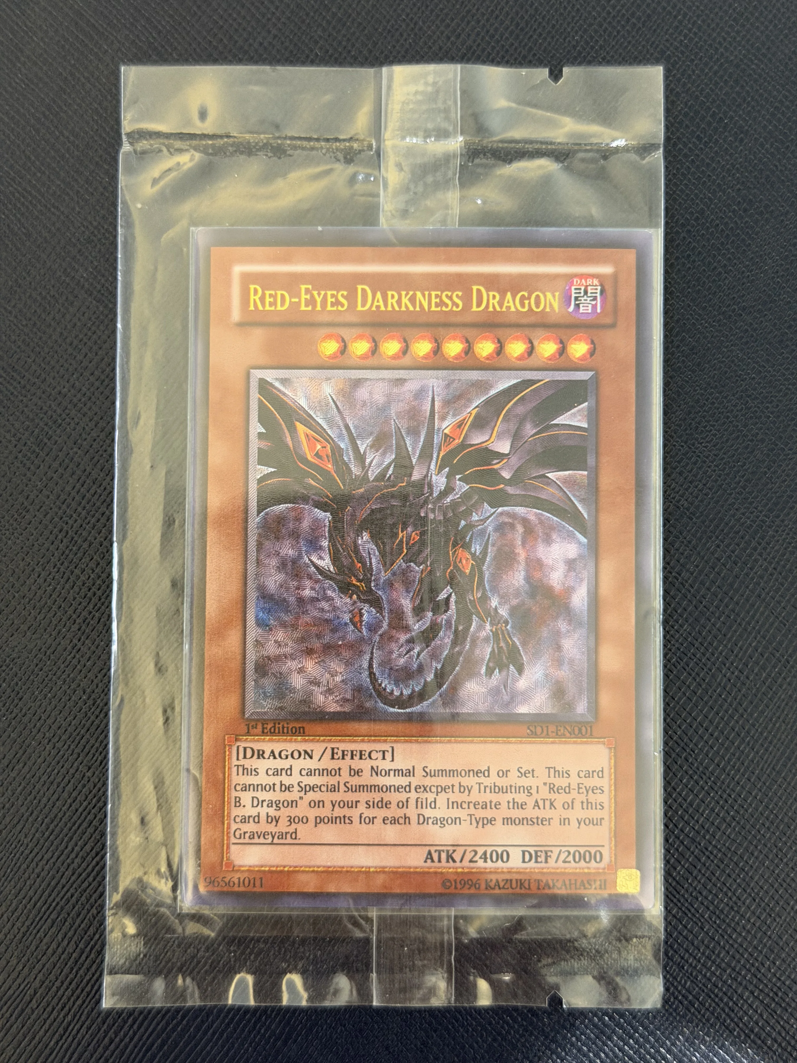 Yu-Gi-Oh! DIY Custom Card Red-Eyes Darkness Dragon SD1-EN001 1st Edition Holographic Collectible Gift for Anime Fans Kids TCG Pl