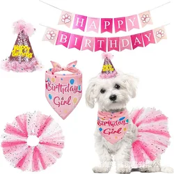 Conjunto de fiesta de cumpleaños para mascotas, falda, sombrero, pajarita, productos para Celebración de mascotas, suministros para cachorros y gatos, fiesta al por mayor