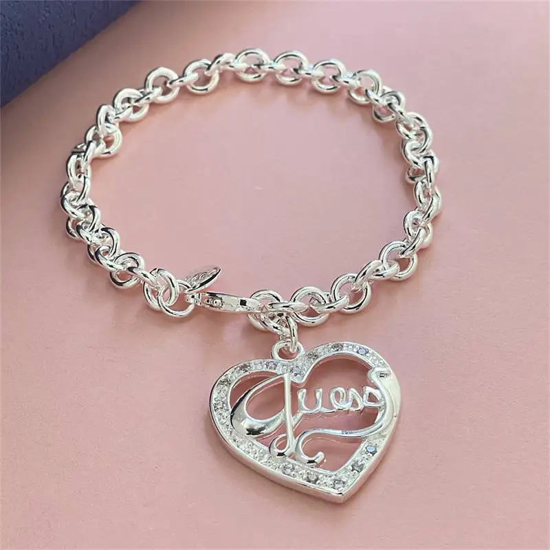 925 Sterling Silver Heart Chain Bracelets Jewelry For Women Top Quality Lovers Bracelets Christmas Gift