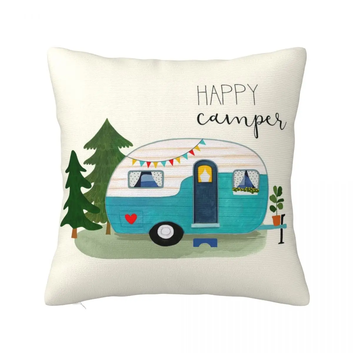 Happy Adventure Camping Pillow Covers Couch Camp Caravan Cushion Cover Cute Pillow Cover 40*40