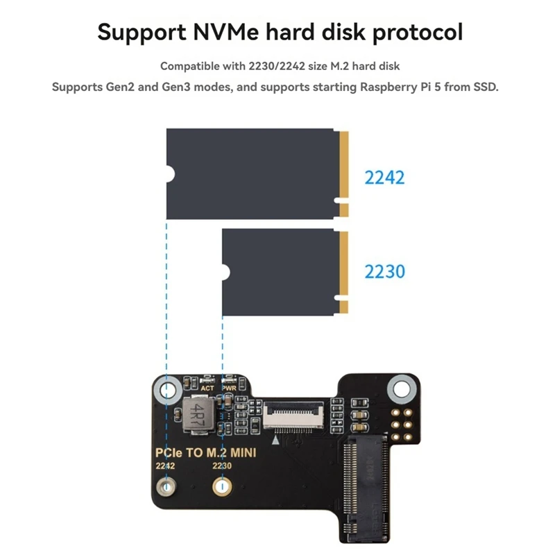 Adapter Board For Raspberry Pi5 Pcie To M.2 MINI Support Nvme Protocol M.2 Interface Hard Drives