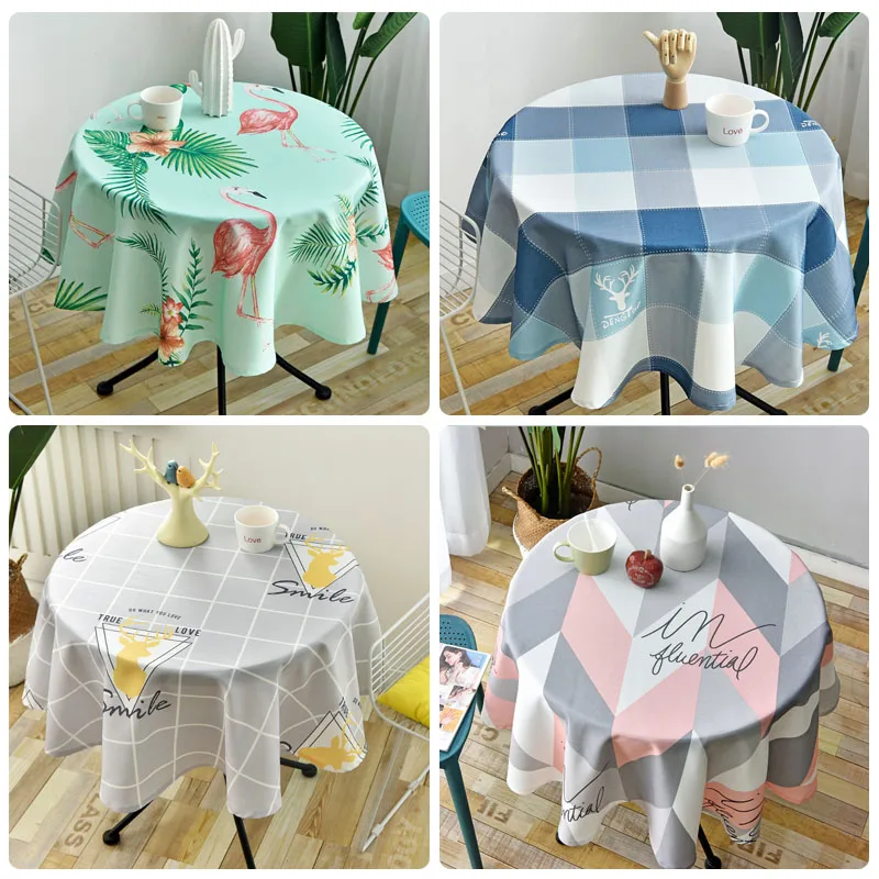 160cm Nordic Style Round Tablecloth Waterproof Restaurant Hotel Household Round Table Cloth Printing Plaid Geometric Animal