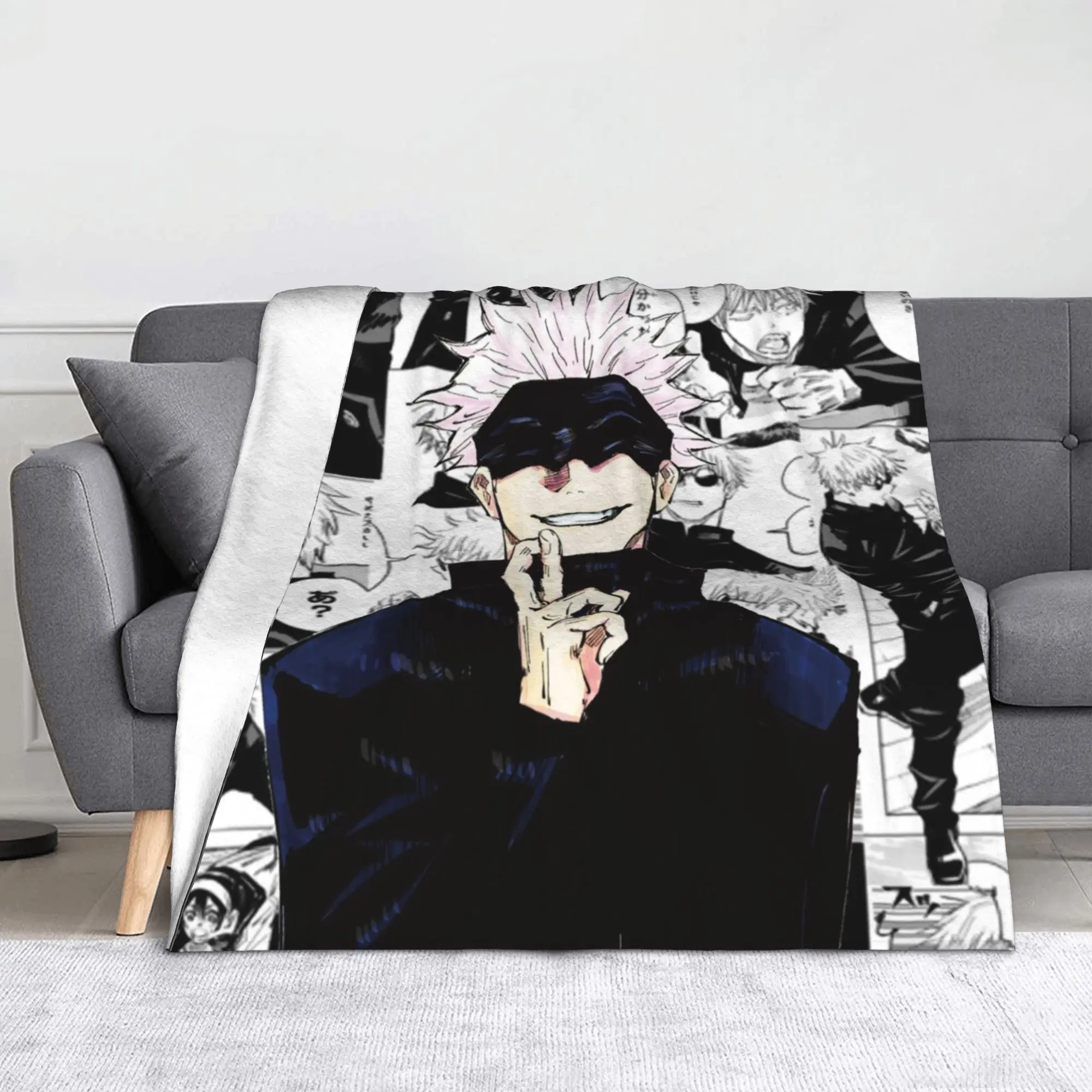 

Gojo Satoru Коллаж Манга Фланелевые пледы Jujutsu Kaisen Аниме Одеяла для постельного белья Спальня Теплое покрывало