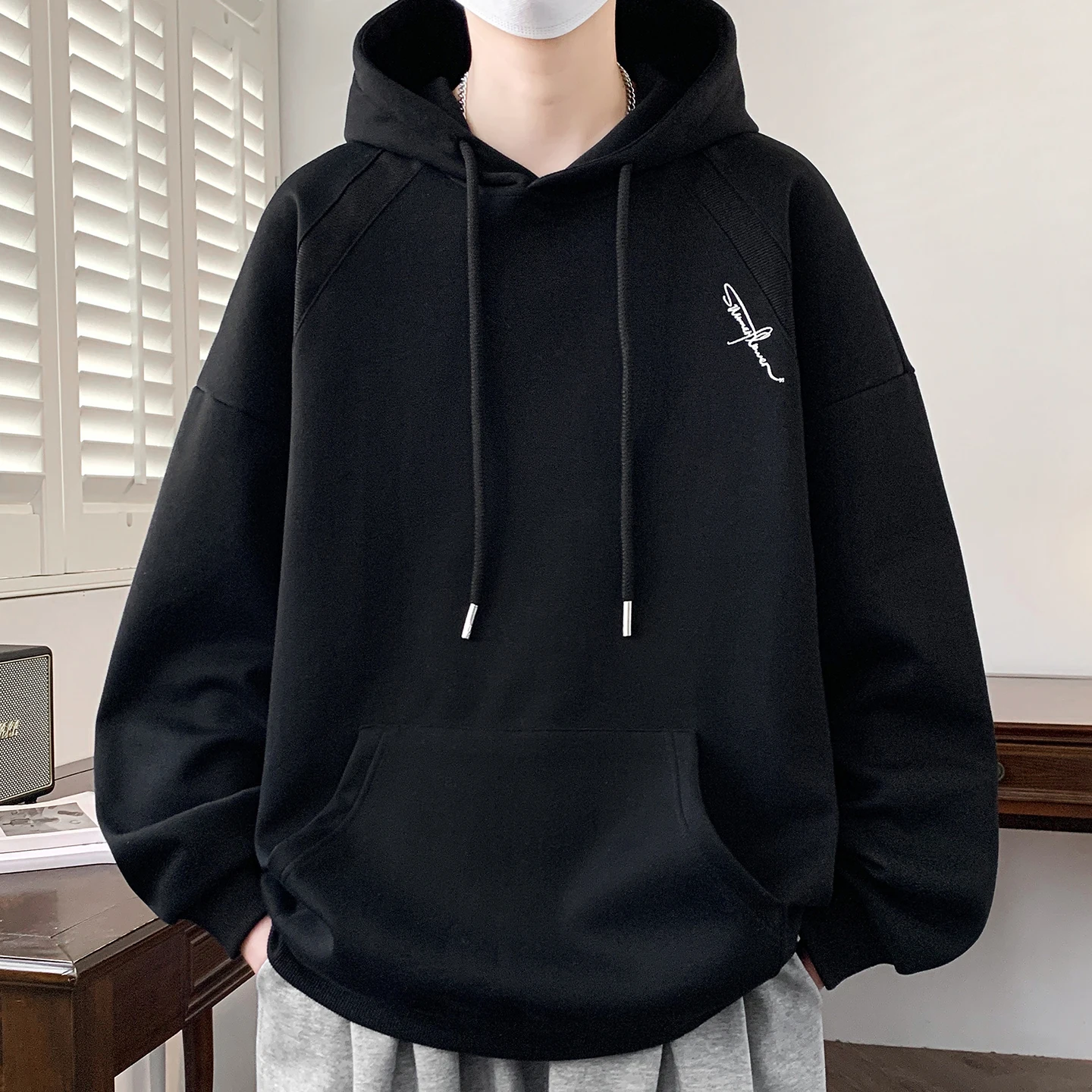 

Casual Men's Cotton Hoodies 2026 Spring Autumn Hooded Sweatshirts Outdoor Solid Hoody Tops Clothing Youth Sportswear Pullovers