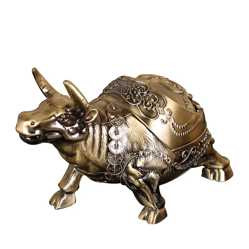 Animal Cow Personality Fashion Ashtray Bull Spirit Creative Ashtray with Lid Windproof Fortune Cow Metal