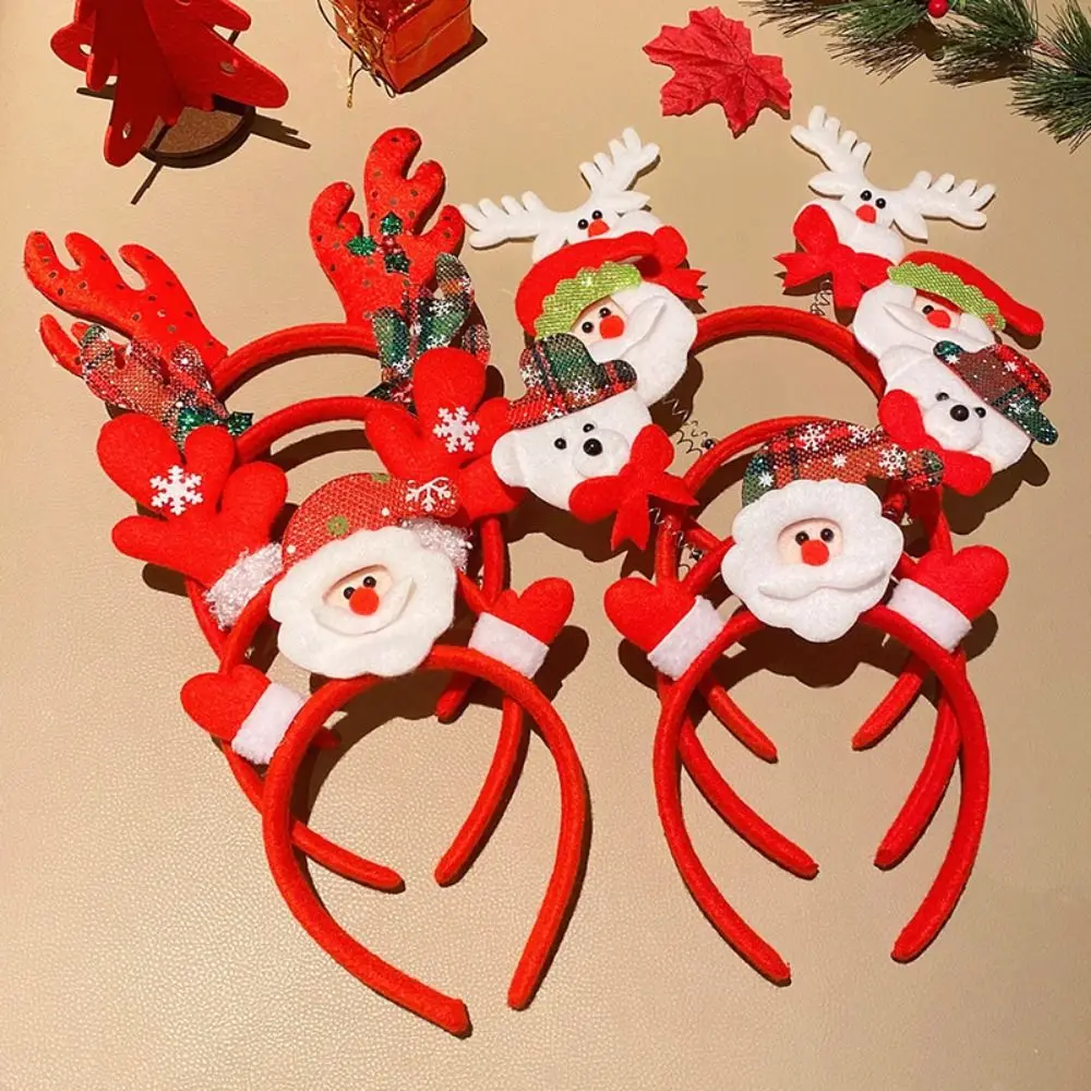 

5PCS Elk Antler 2025 Headband Snowman Santa's Hat Christmas Hair Hoop Photographic Adults Kids New Year Hairband New Year Gift