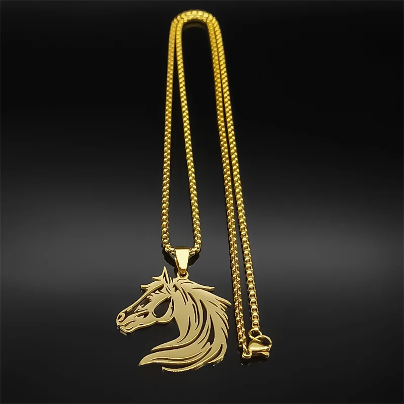 Mode Schwarz Pferdekopf Anhänger Halskette für Frauen Männer Edelstahl Tier Aushöhlen Hip Hop Halsketten Freundschaft Schmuck – Detail 7