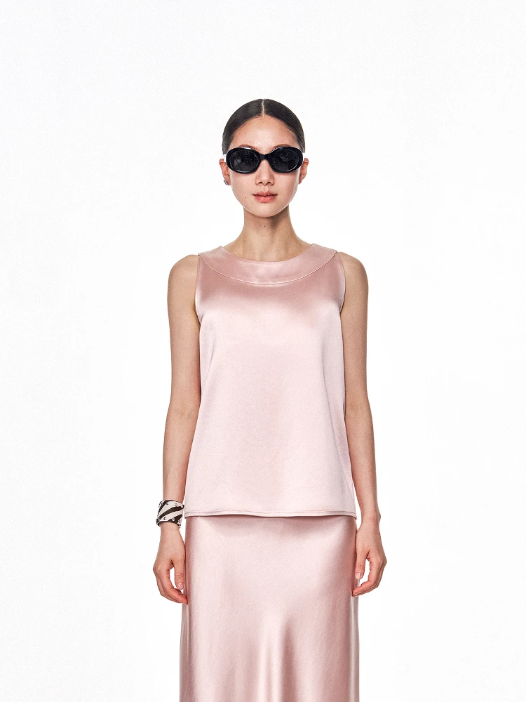 

Новая женская свободная майка Lin Zhi весна-лето с дизайнерскими вставками и ретро-подплечниками из ацетатного волокна