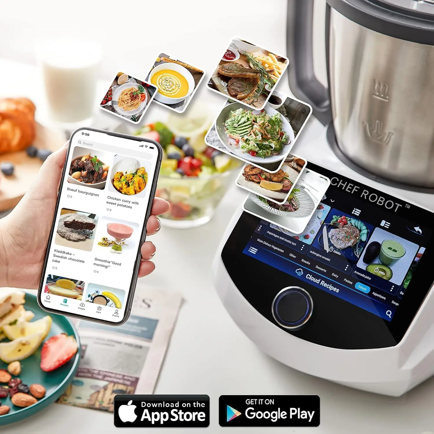 Smart Food Processor All-in-One Auto Cooking Machine,3.5L Capacity,600+ Online Recipes, Built-in Scale, 7 inch TFT Screen