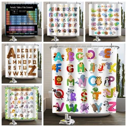 Kids ABC Alphabet Educational Shower Curtain Animals Colorful Funny Learning Teaching Words Children Bathroom Curtain Waterproof